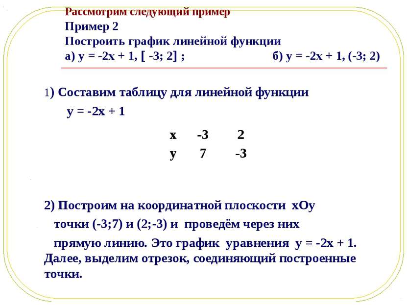 Рассмотрим следующий пример Пример 2 Построить график линейной функции а) y =...