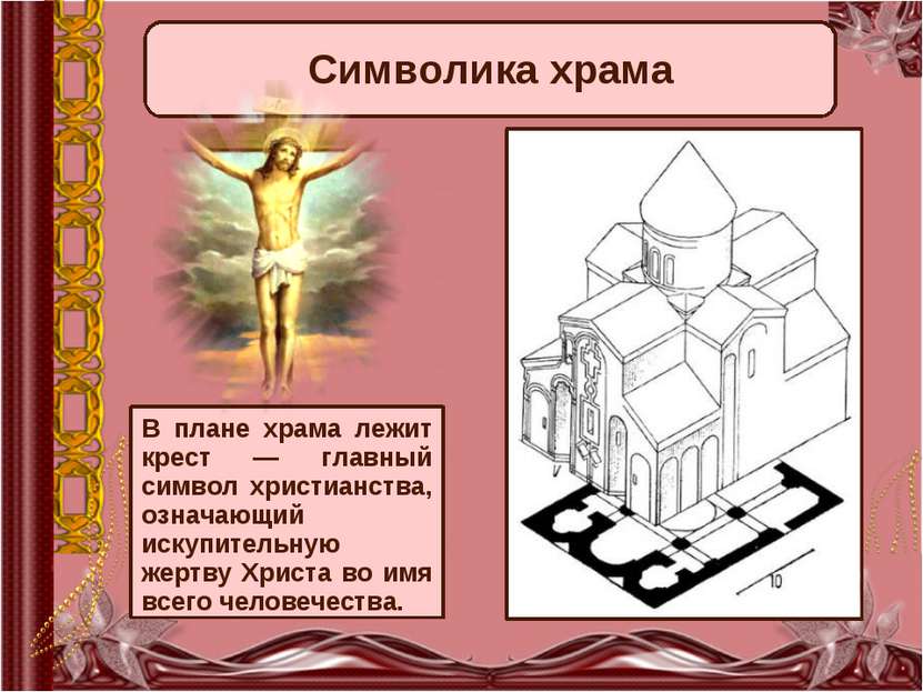 В плане храма лежит крест — главный символ христианства, означающий искупител...