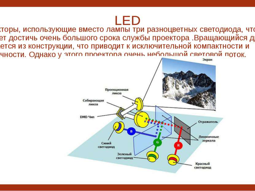 LED     Проекторы, использующие вместо лампы три разноцветных светодиода, что...