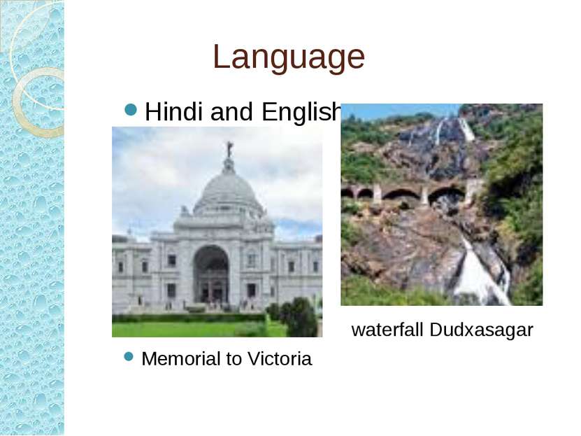Language Hindi and English waterfall Dudxasagar Memorial to Victoria
