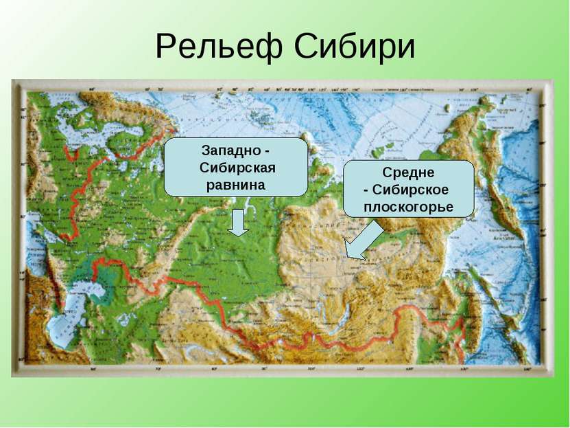 Рельеф Сибири Западно - Сибирская равнина Средне - Сибирское плоскогорье