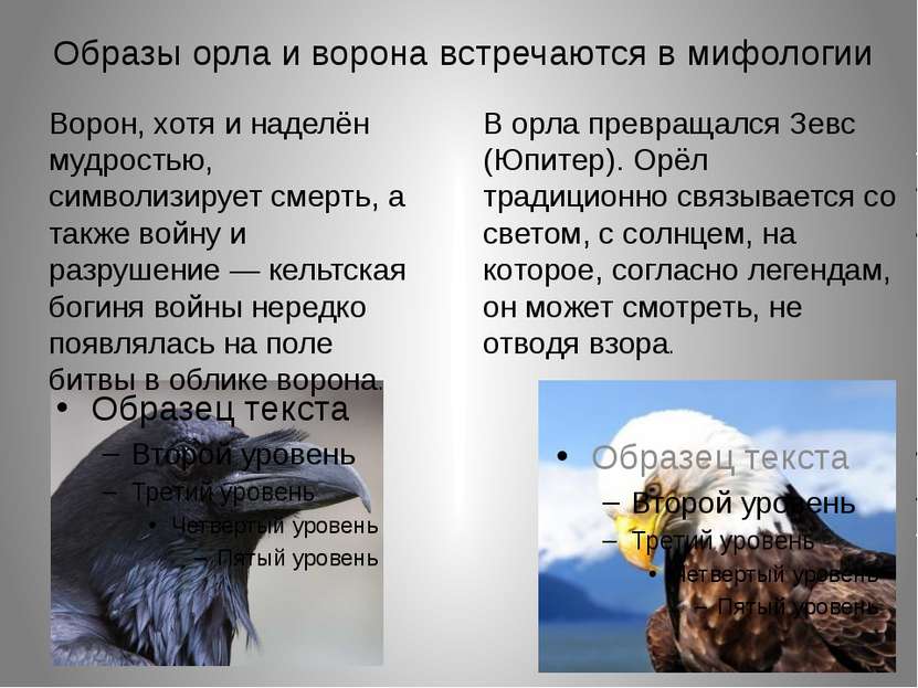 Образы орла и ворона встречаются в мифологии Ворон, хотя и наделён мудростью,...