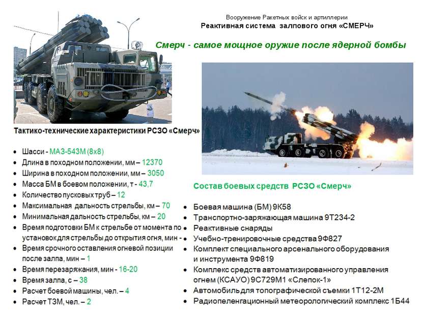 Вооружение Ракетных войск и артиллерии Реактивная система залпового огня «СМЕ...