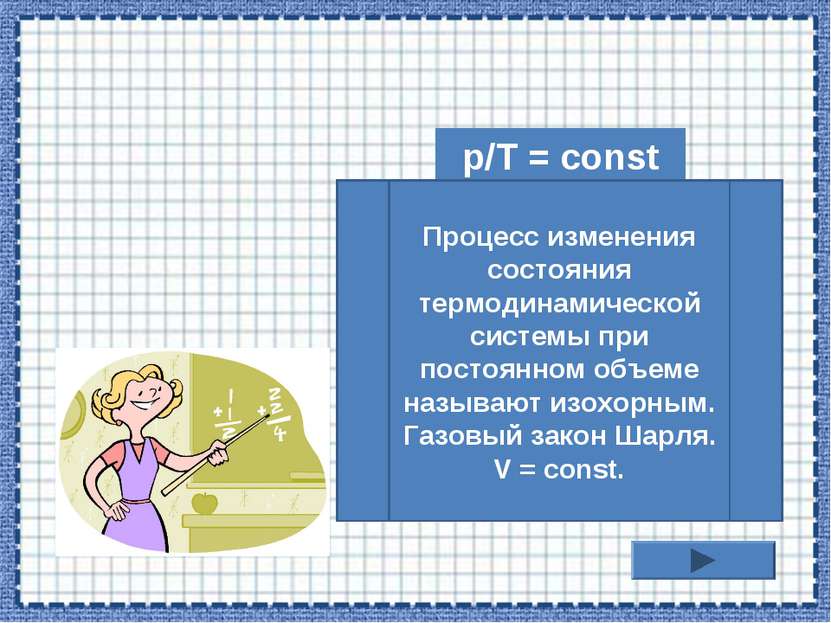 p/T = const Процесс изменения состояния термодинамической системы при постоян...