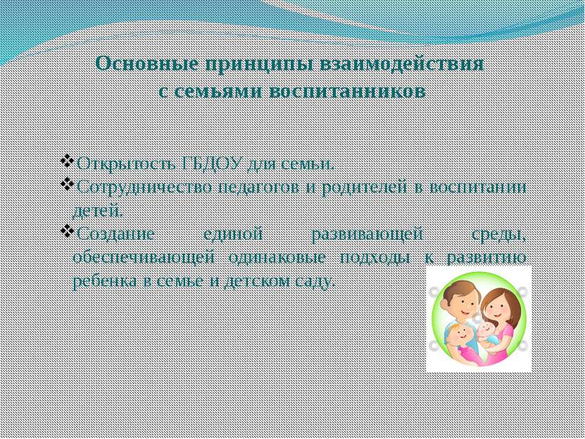 Основные принципы взаимодействия с семьями воспитанников Открытость ГБДОУ для...