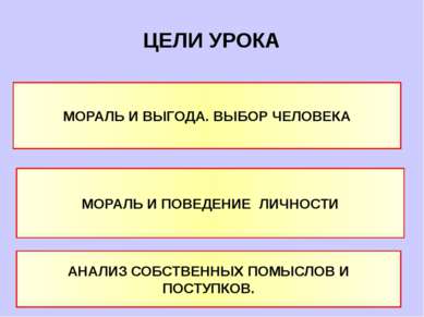 ЦЕЛИ УРОКА МОРАЛЬ И ВЫГОДА. ВЫБОР ЧЕЛОВЕКА МОРАЛЬ И ПОВЕДЕНИЕ ЛИЧНОСТИ АНАЛИЗ...