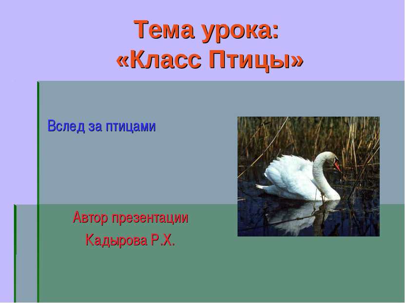 Тема урока: «Класс Птицы» Вслед за птицами Автор презентации Кадырова Р.Х.