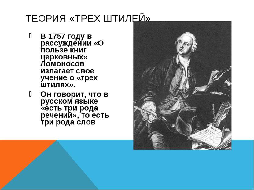 В 1757 году в рассуждении «О пользе книг церковных» Ломоносов излагает свое у...