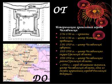 Историческая хронология города Челябинска: 1736-1781 гг. – крепость; 1743-178...