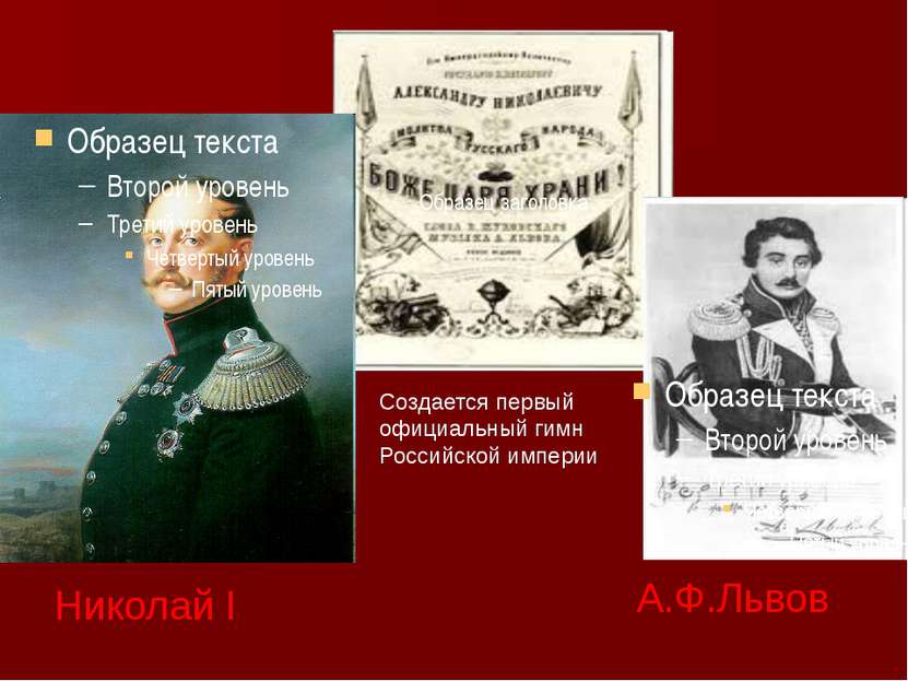 Создается первый официальный гимн Российской империи Николай I А.Ф.Львов