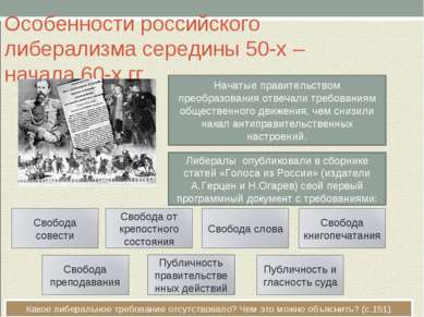 Особенности российского либерализма середины 50-х – начала 60-х гг. Начатые п...