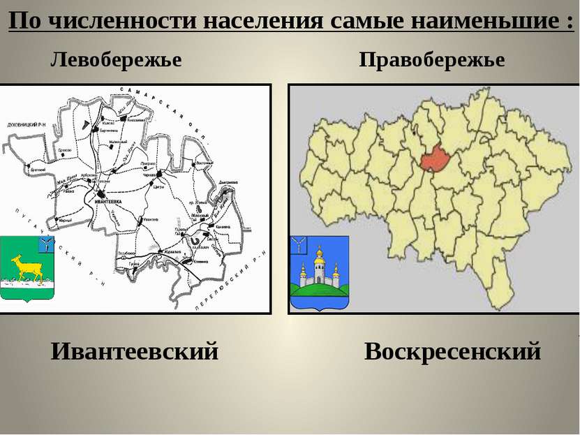 По численности населения самые наименьшие : Правобережье Левобережье Ивантеев...