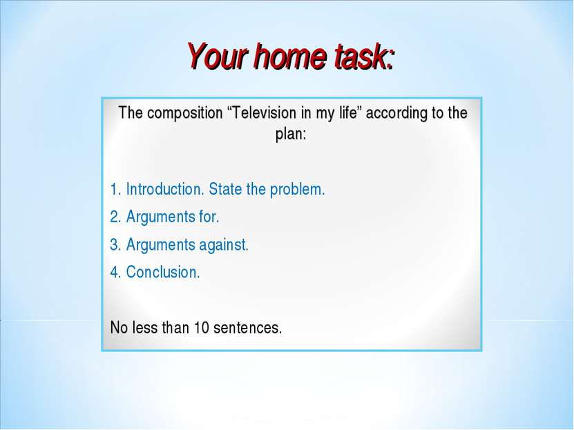 Your home task:
