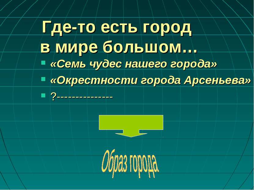 Где-то есть город в мире большом… «Семь чудес нашего города» «Окрестности гор...