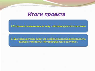 Итоги проекта 1.Создание презентации на тему «История русского костюма» 2. Вы...