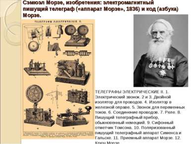 Сэмюэл Морзе, изобретения: электромагнитный пишущий телеграф («аппарат Морзе»...