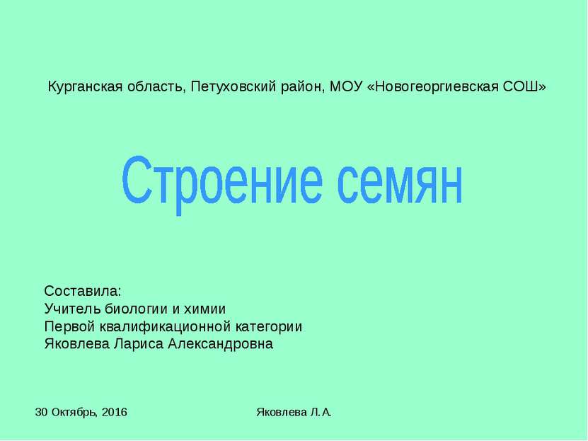 * Яковлева Л.А. Курганская область, Петуховский район, МОУ «Новогеоргиевская ...