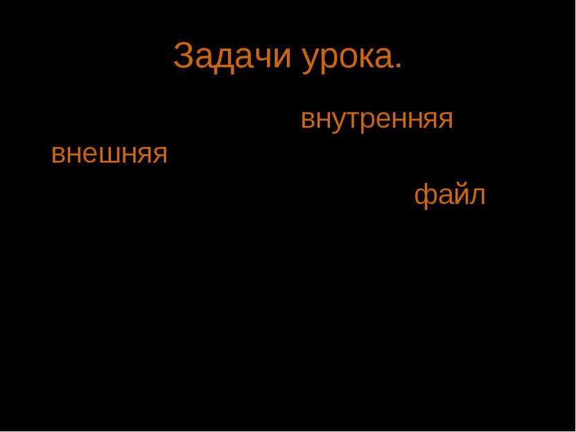 Задачи урока. Изучим, что такое внутренняя и внешняя память компьютера; Позна...