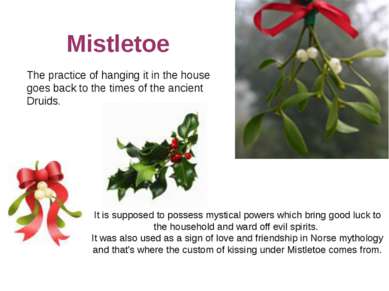 Mistletoe The practice of hanging it in the house goes back to the times of t...