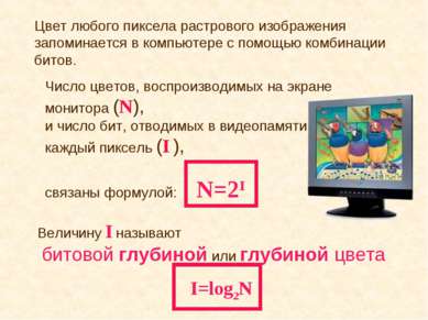 Число цветов, воспроизводимых на экране монитора (N), и число бит, отводимых ...