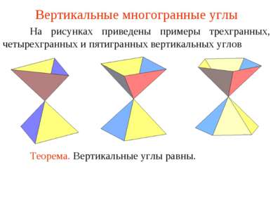 Вертикальные многогранные углы На рисунках приведены примеры трехгранных, чет...