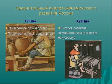 Сравнительный анализ экономического развития России XVII век XVIII век Ремесл...