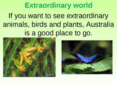 Extraordinary world If you want to see extraordinary animals, birds and plant...