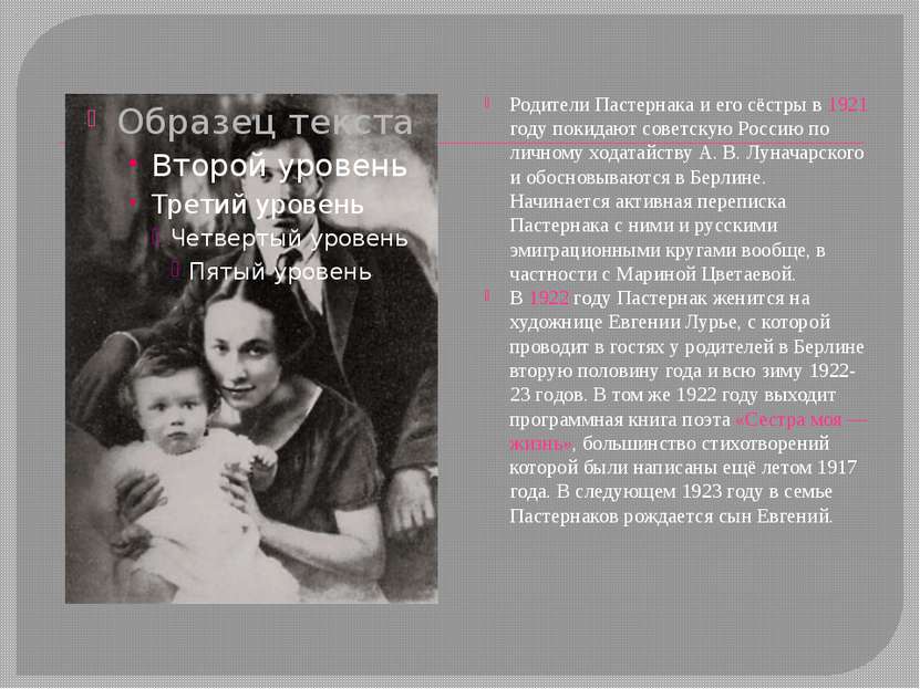 Родители Пастернака и его сёстры в 1921 году покидают советскую Россию по лич...