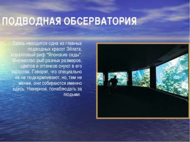 ПОДВОДНАЯ ОБСЕРВАТОРИЯ Здесь находится одна из главных подводных красот Эйлат...