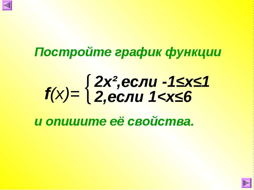Постройте график функции и опишите её свойства. f(x)= 2х²,если -1≤х≤1 2,если 1