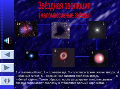 1 2 3 4 5 6 1 – газовое облако, 2 – протозвезда, 3 – основное время жизни зве...