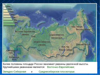 Более половины площади России занимают равнины различной высоты. Крупнейшими ...