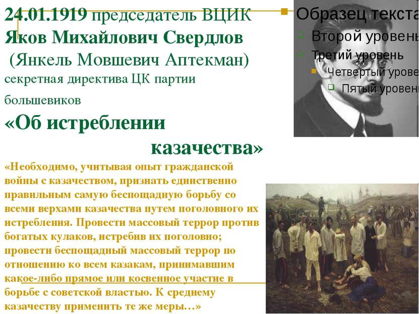 24.01.1919 председатель ВЦИК Яков Михайлович Свердлов (Янкель Мовшевич Аптекм...