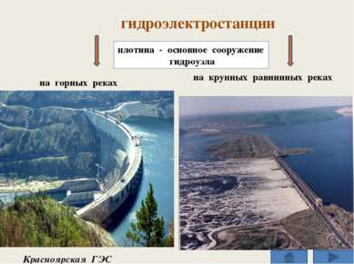 гидроэлектростанции на горных реках Красноярская ГЭС на крупных равнинных рек...