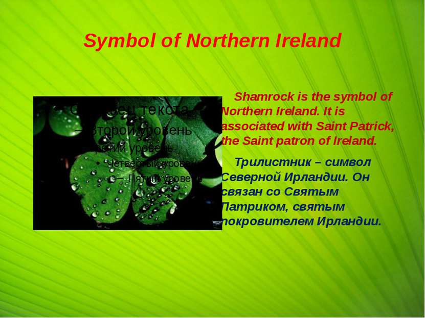 Symbol of Northern Ireland Shamrock is the symbol of Northern Ireland. It is ...