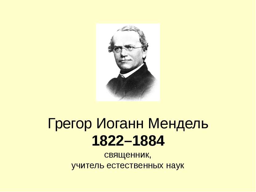 Грегор Иоганн Мендель 1822–1884 священник, учитель естественных наук
