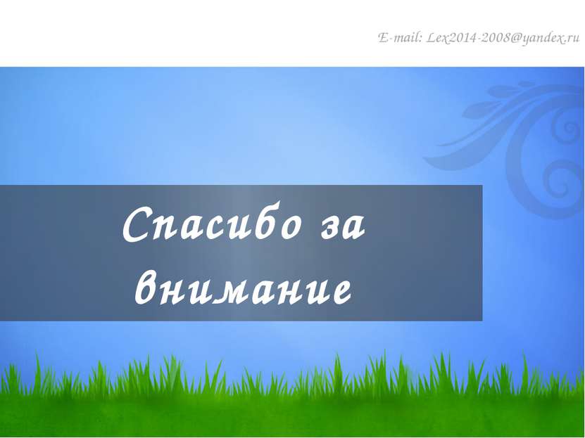 Спасибо за внимание E-mail: Lex2014-2008@yandex.ru Образец подзаголовка