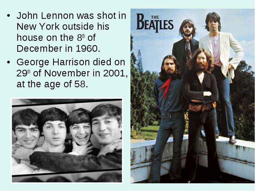 John Lennon was shot in New York outside his house on the 8th of December in ...