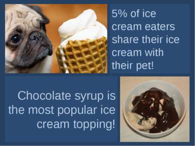 5% of ice cream eaters share their ice cream with their pet! Chocolate syrup ...