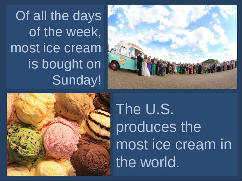 Of all the days of the week, most ice cream is bought on Sunday! The U.S. pro...