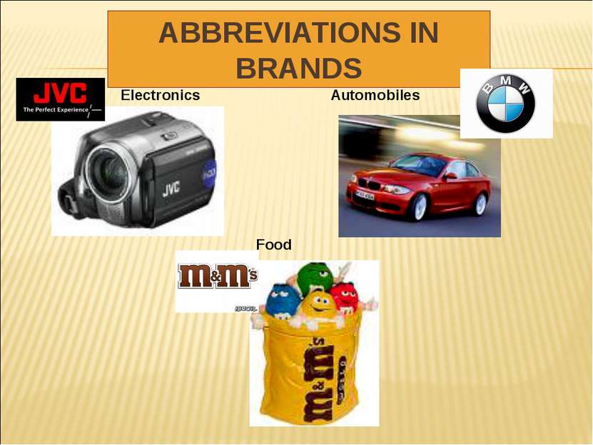 ABBREVIATIONS IN BRANDS Electronics Automobiles Food