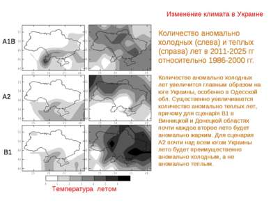 Изменение климата в Украине Температура летом А1В А2 В1 Количество аномально ...