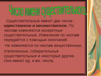 Существительные имеют два числа- единственное и множественное. По числам изме...