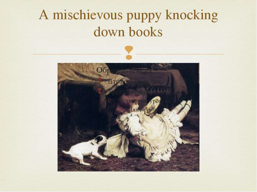 A mischievous puppy knocking down books