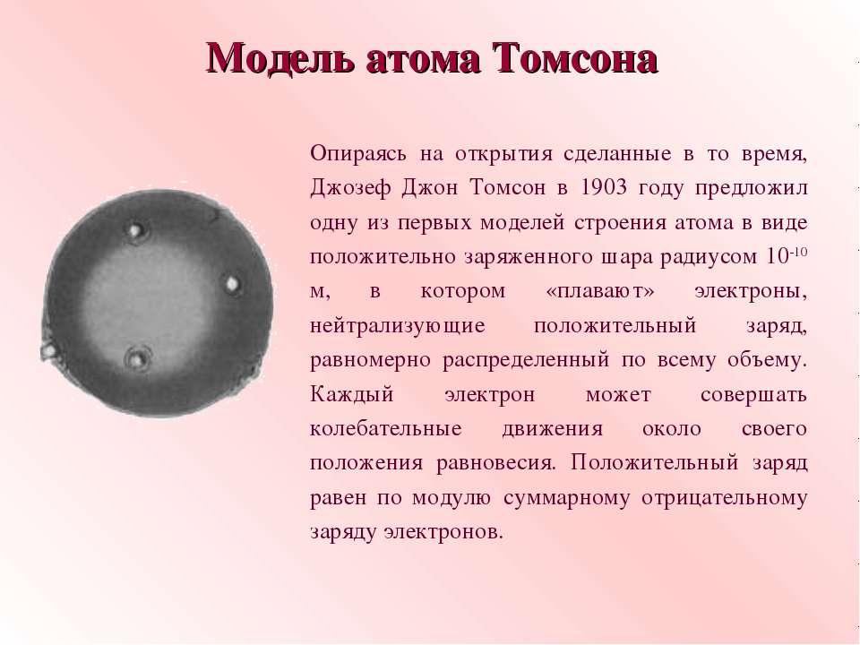 Какую модель атома предложил томсон. Модель атома Томсона опыт. 1903 Томпсон первая модель атома. Пудинговая модель атома 1903 года.