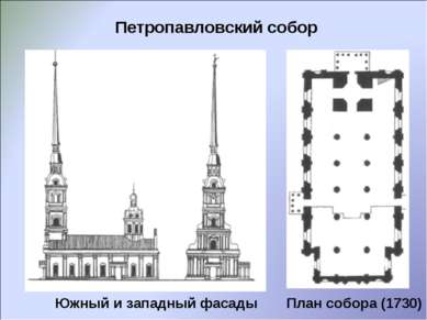 Петропавловский собор Южный и западный фасады План собора (1730)