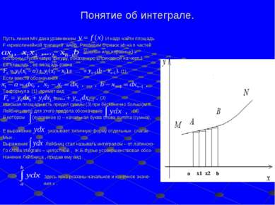 Понятие об интеграле. Пусть линия MN дана уравнением И надо найти площадь F «...