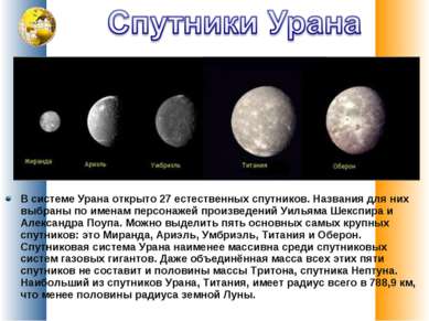 В системе Урана открыто 27 естественных спутников. Названия для них выбраны п...