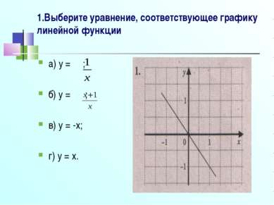 1.Выберите уравнение, соответствующее графику линейной функции а) y = ; б) y ...