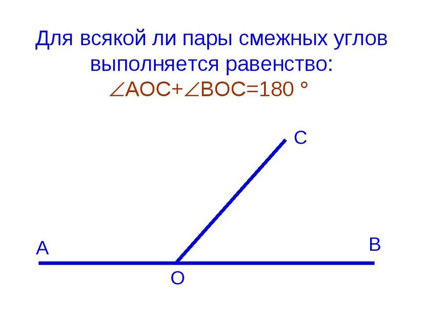 Для всякой ли пары смежных углов выполняется равенство: АОС+ ВОС=180 А С В О
